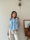 Askılı Kat Kat İç Astarlı Keten Bluz Mavi 2345