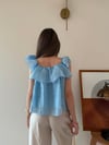 Askılı Kat Kat İç Astarlı Keten Bluz Mavi 2345