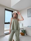 Askılı Püskül Detay Bluz ve Pantolonlu Keten İkili Takım Yeşil 2220