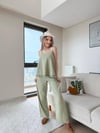 Askılı Püskül Detay Bluz ve Pantolonlu Keten İkili Takım Yeşil 2220