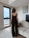 Askılı Püskül Detay Bluz ve Pantolonlu Keten İkili Takım Acı Kahve 2220