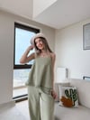 Askılı Püskül Detay Bluz ve Pantolonlu Keten İkili Takım Yeşil 2220