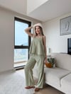 Askılı Püskül Detay Bluz ve Pantolonlu Keten İkili Takım Yeşil 2220