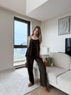 Askılı Püskül Detay Bluz ve Pantolonlu Keten İkili Takım Acı Kahve 2220