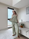 Askılı Püskül Detay Bluz ve Pantolonlu Keten İkili Takım Yeşil 2220