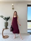 Askılı Salaş Yırtmaçlı Modal Elbise Bordo 2224