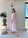 Askılı Ters Dikiş Detay Keten Uzun Elbise Pembe 2216