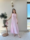 Askılı Ters Dikiş Detay Keten Uzun Elbise Pembe 2216
