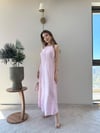 Askılı Ters Dikiş Detay Keten Uzun Elbise Pembe 2216