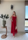 Askılı Tül Astarlı Uzun Elbise Kırmızı 2367