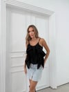 ASKILI VOLANLI BLUZ SİYAH