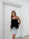 ASKILI VOLANLI BLUZ SİYAH