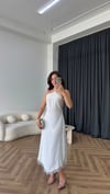 Askılı Yaka ve Etek Dantel Detay Uzun Elbise Beyaz 2390