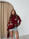 AYICIK DESEN OVERSİZE KAZAK BORDO
