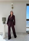 Bağlama Detay Taşlı Blazer Ceket ve Taşlı Pantolonlu Kumaş İkili Takım Bordo 2071