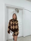 BAKLAVA DESEN KAZAK VE ETEKLİ TRİKO İKİLİ TAKIM KAHVE