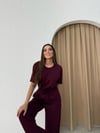 Basic Tişört ve Pantolonlu Modal İkili Takım Mürdüm 2123