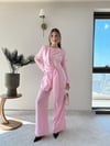 Bel Aksesuar Detay Saçaklı Bluz ve Pantolonlu Tensel İkili Takım Pembe 2141