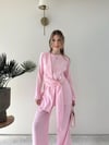 Bel Aksesuar Detay Saçaklı Bluz ve Pantolonlu Tensel İkili Takım Pembe 2141