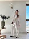Bel Aksesuar Detay Saçaklı Bluz ve Pantolonlu Tensel İkili Takım Taş 2141
