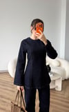 Bel Bağlama Detay Bluz ve Pantolonlu Kot Takım Lacivert 2508