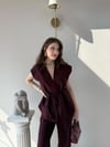 Bel Bağlama Detay Tek Düğme Yelek Ve Pantolonlu İkili Kumaş Takım Bordo 2116