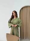 BEL BAGLAMALI BLUZ VE PANTOLONLU KETEN İKİLİ TAKIM HAKİ