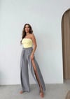 BEL BAĞLAMALI YIRTMAÇLI KETEN PANTOLON GRİ