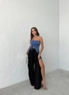 BEL BAĞLAMALI YIRTMAÇLI KETEN PANTOLON SİYAH