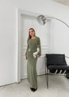 BEL DRAPE AKSESUAR DETAY UZUN SANDY ELBİSE YEŞİL
