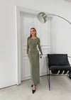 BEL DRAPE AKSESUAR DETAY UZUN SANDY ELBİSE YEŞİL