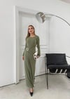 BEL DRAPE AKSESUAR DETAY UZUN SANDY ELBİSE YEŞİL