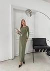 BEL DRAPE AKSESUAR DETAY UZUN SANDY ELBİSE YEŞİL