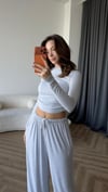 Bel Drape Detay Bluz ve Paça Lastikli Viskon İkili Takım Gri 2420