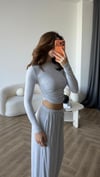 Bel Drape Detay Bluz ve Paça Lastikli Viskon İkili Takım Gri 2420