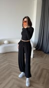 Bel Drape Detay Bluz ve Paça Lastikli Viskon İkili Takım Siyah 2420