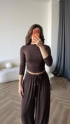Bel Drape Detay Bluz ve Paça Lastikli Viskon İkili Takım Acı Kahve 2420