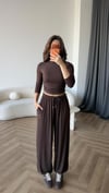 Bel Drape Detay Bluz ve Paça Lastikli Viskon İkili Takım Acı Kahve 2420