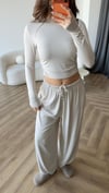 Bel Drape Detay Bluz ve Paça Lastikli Viskon İkili Takım Taş 2420