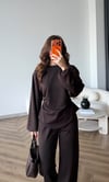 Bel Drape Detay İspanyol Kol Sweat Ve Eşofmanlı İkili Modal Takım Kahve 2493