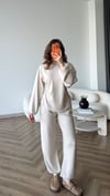 Bel Drape Detay İspanyol Kol Sweat Ve Eşofmanlı İkili Modal Takım Ekru 2493
