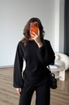 Bel Drape Detay İspanyol Kol Sweat Ve Eşofmanlı İkili Modal Takım Siyah 2493