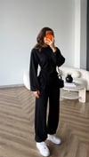 Bel Drape Detay İspanyol Kol Sweat Ve Eşofmanlı İkili Modal Takım Siyah 2493