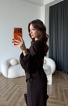 Bel Drape Detay İspanyol Kol Sweat Ve Eşofmanlı İkili Modal Takım Kahve 2493