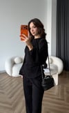Bel Drape Detay İspanyol Kol Sweat Ve Eşofmanlı İkili Modal Takım Siyah 2493