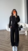 Bel Drape Detay İspanyol Kol Sweat Ve Eşofmanlı İkili Modal Takım Siyah 2493