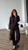 Bel Drape Detay İspanyol Kol Sweat Ve Eşofmanlı İkili Modal Takım Kahve 2493