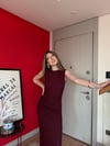 Bel Drape Detay Yırtmaçlı Uzun Gofre Elbise Bordo 2177