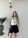 Bel Kemer Detay Double Kumaş Yüksek Bel Şort Mürdüm 2212