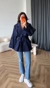 Bel Kemer Omuz Apolet Detay İç Astarlı Premium Trençkot Lacivert 2403